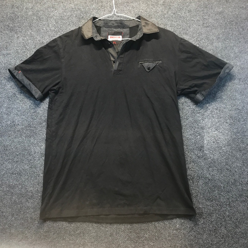 American Breed Polo Shirt Mens XL Black Good Polka Dot Trim Short Sleeve Pocket